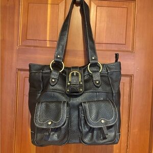 George Black Textured Shoulder Bag with Gold Details